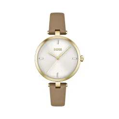 Montre BOSS Majesty femme acier doré jaune bracelet cuir marron