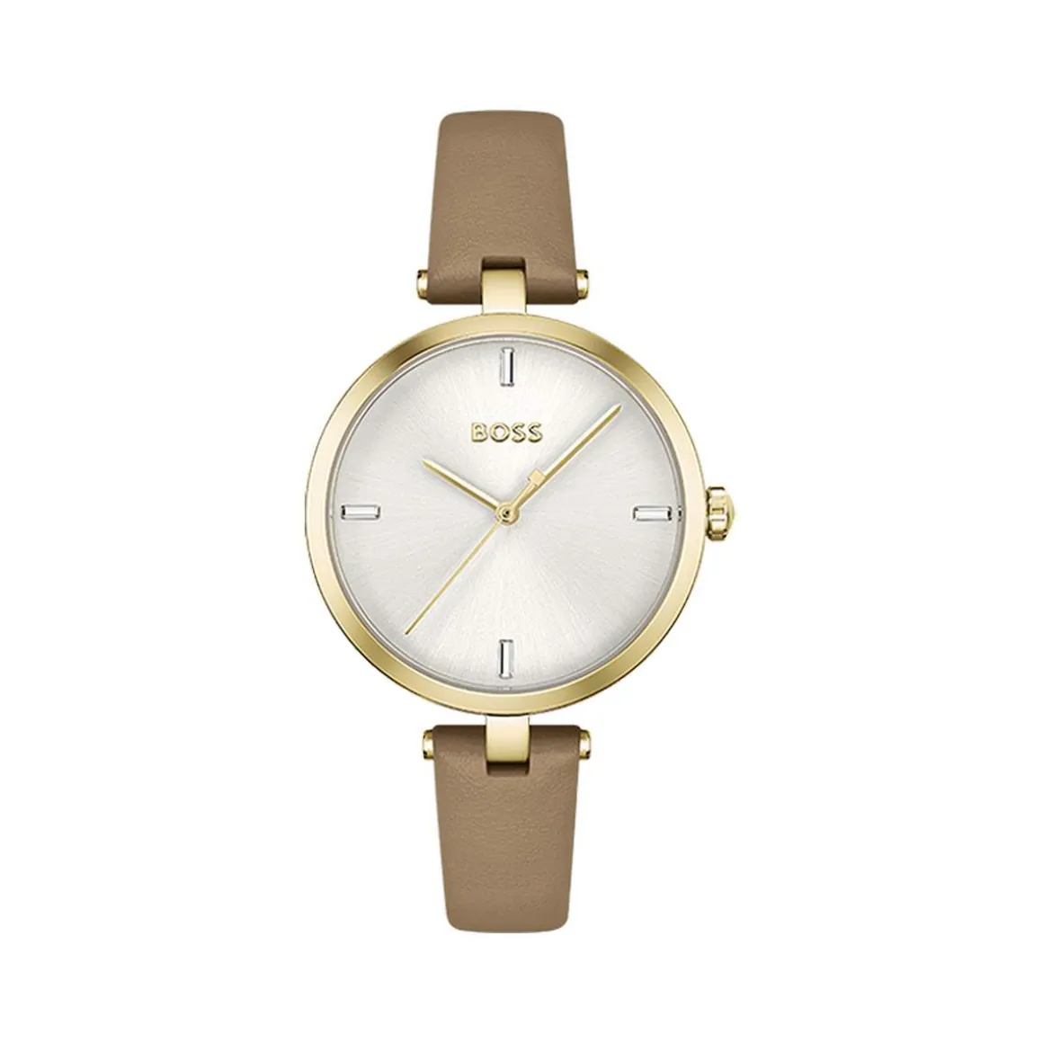 Montre BOSS Majesty femme acier doré jaune bracelet cuir marron