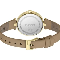 Montre BOSS Majesty femme acier doré jaune bracelet cuir marron