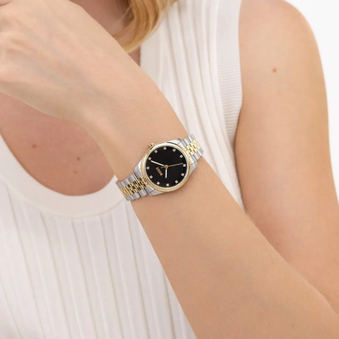 Montre BOSS modern classic femme bracelet acier inoxydable bicolore jaune