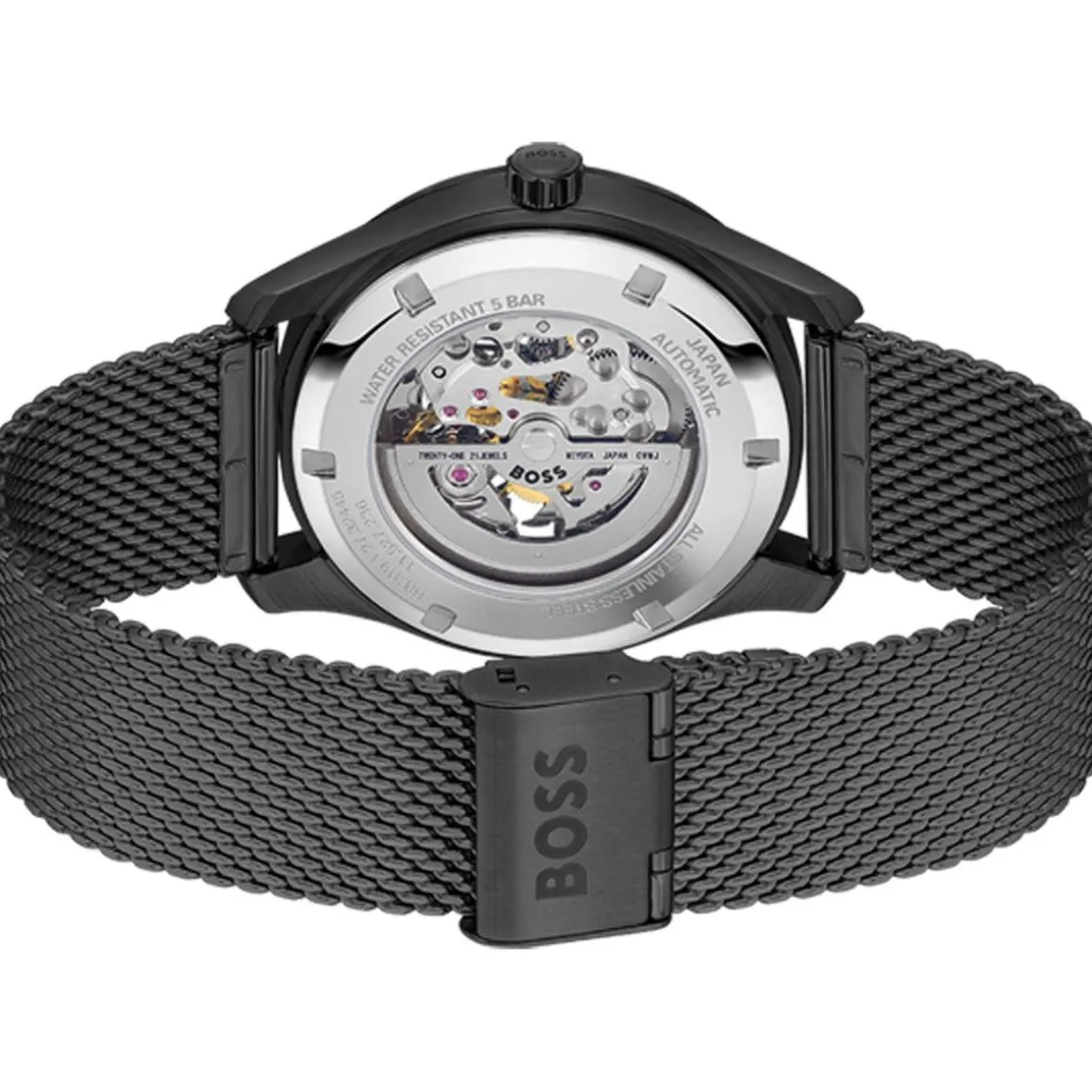 Montre BOSS Principle Skeleton homme noir bracelet milanais