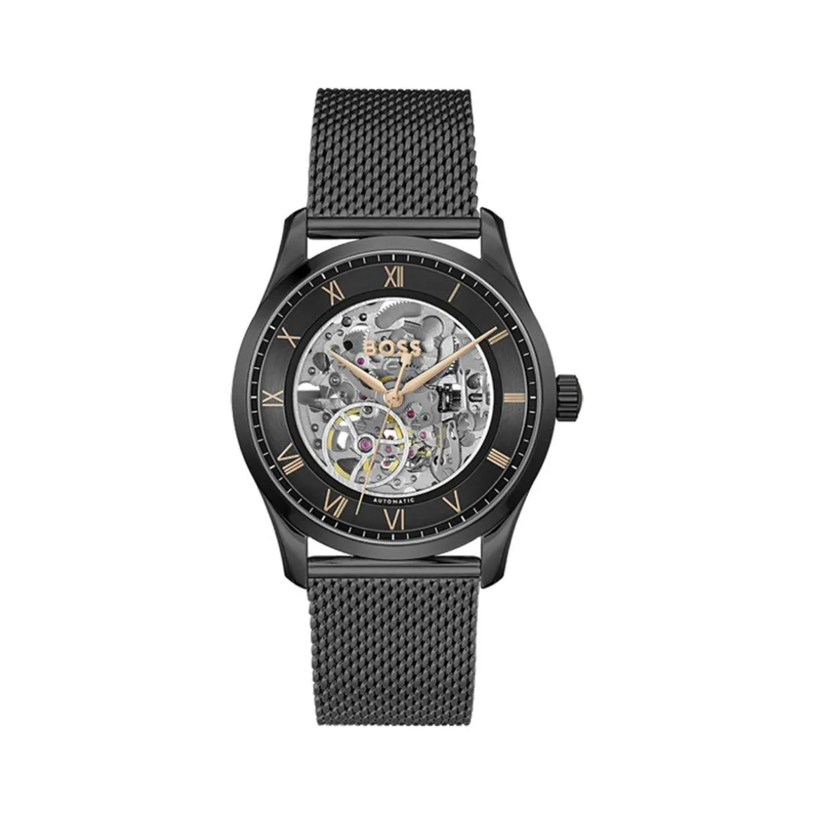 Montre BOSS Principle Skeleton homme noir bracelet milanais