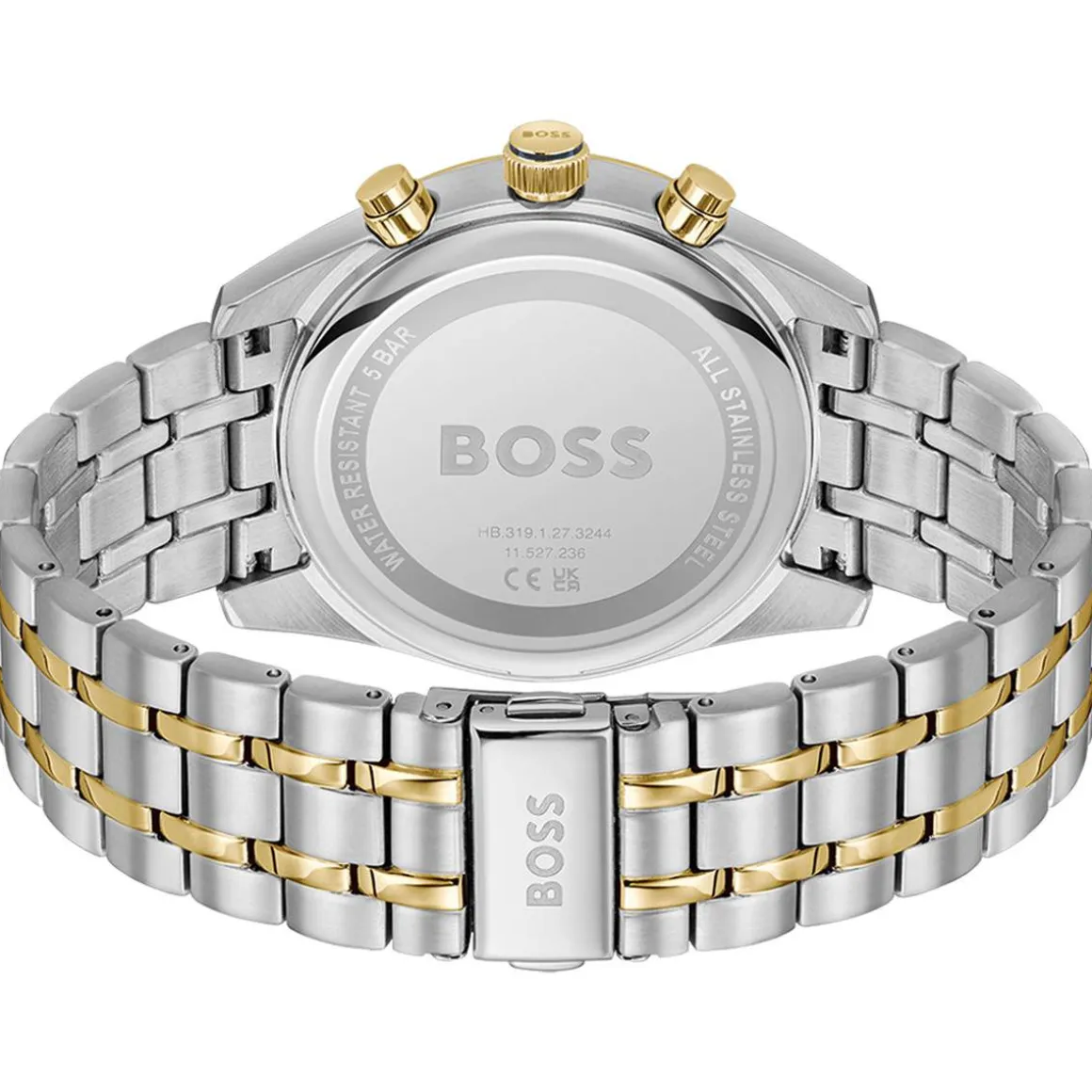 Montre BOSS Skytraveller homme cadran bleu bracelet acier doré et gris