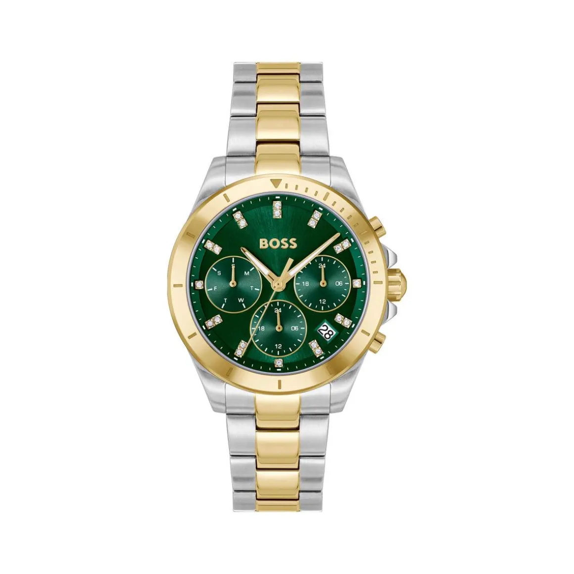 Montre BOSS sport lux femme bracelet acier inoxydable bicolore jaune