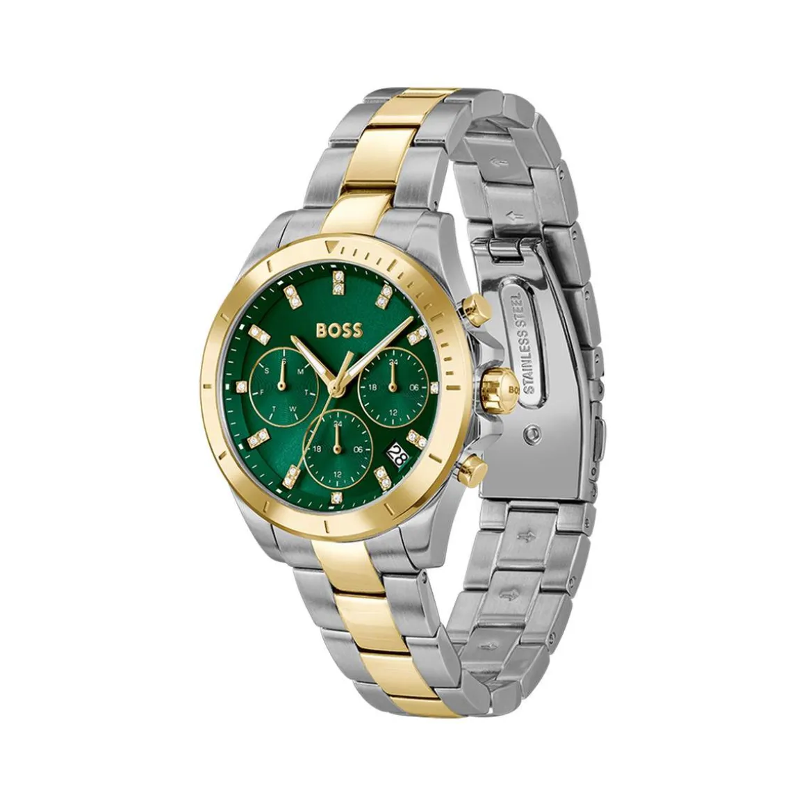 Montre BOSS sport lux femme bracelet acier inoxydable bicolore jaune
