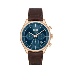 Montre BOSS Sport Lux homme acier doré rose bracelet cuir marron