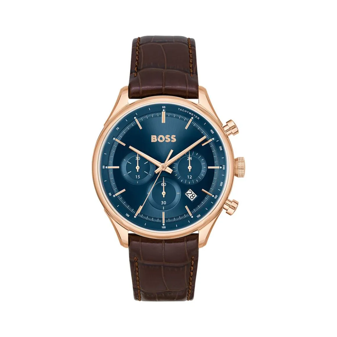 Montre BOSS Sport Lux homme acier doré rose bracelet cuir marron
