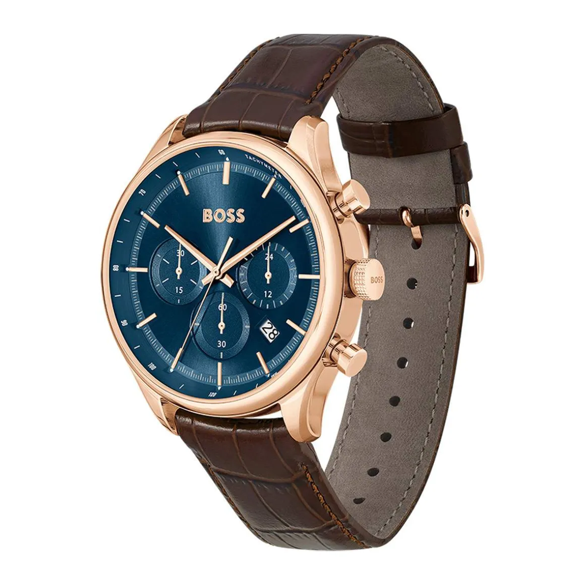 Montre BOSS Sport Lux homme acier doré rose bracelet cuir marron