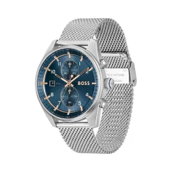 Montre BOSS sport lux homme chronographe bracelet acier inoxydable argent