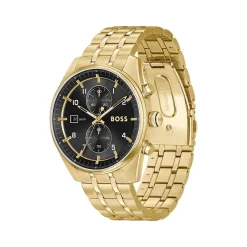 Montre BOSS sport lux homme chronographe bracelet acier inoxydable doré jaune