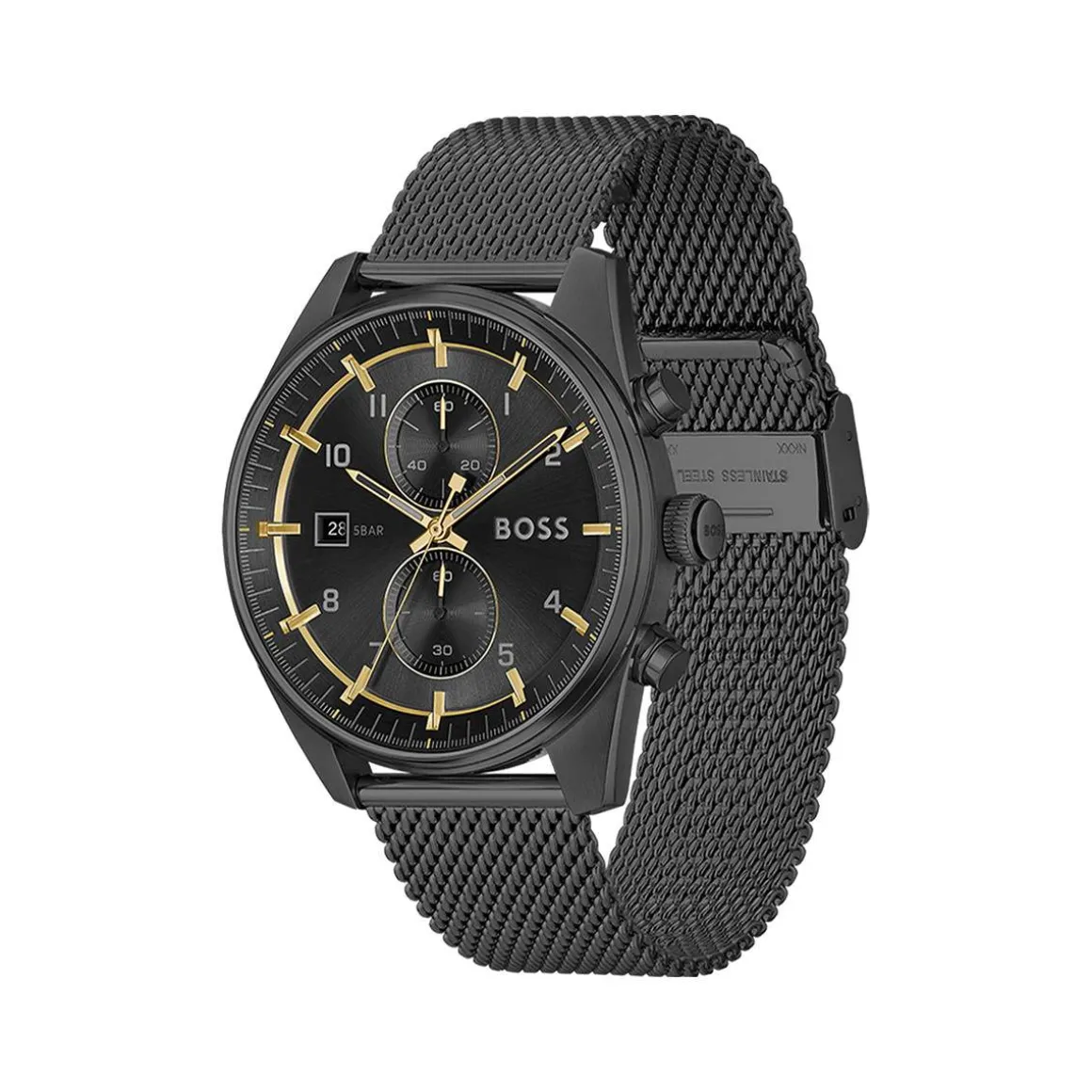 Montre BOSS sport lux homme chronographe bracelet acier inoxydable noir