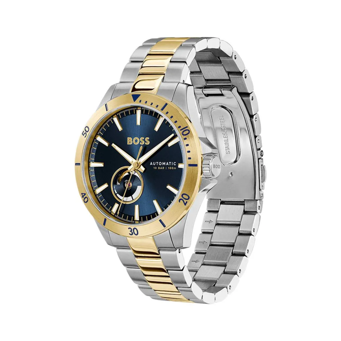 Montre BOSS troper automatic homme automatique, bracelet acier bicolore