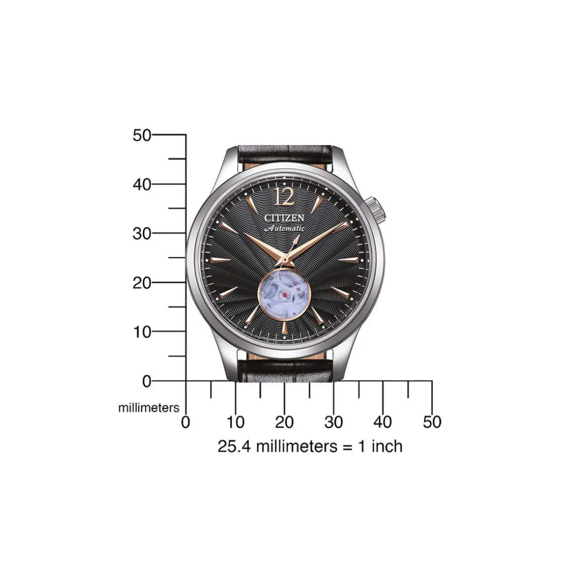 Montre CITIZEN platform homme mecanique, bracelet cuir noir