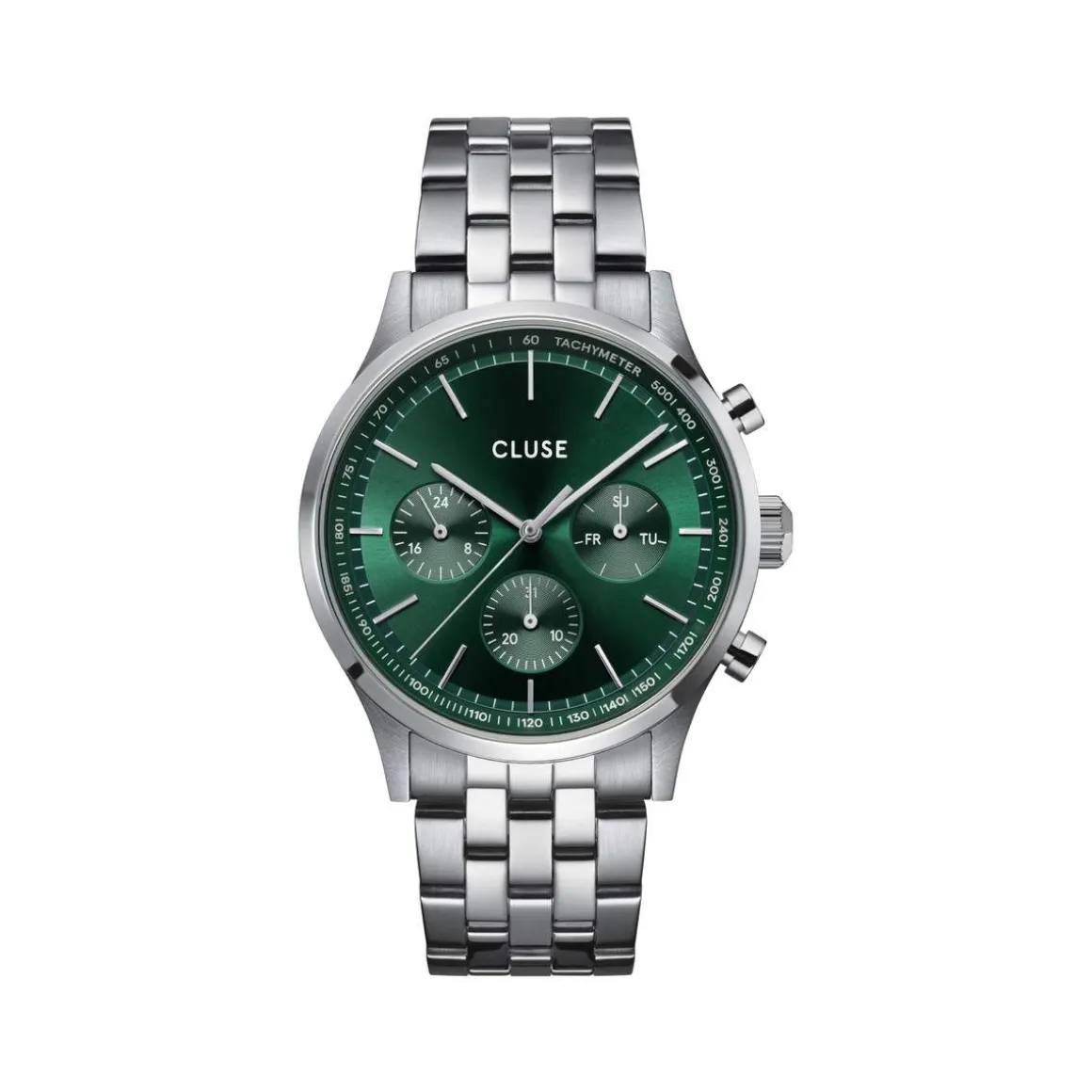 Montre CLUSE Anthéor Multifunction homme cadran vert bracelet acier