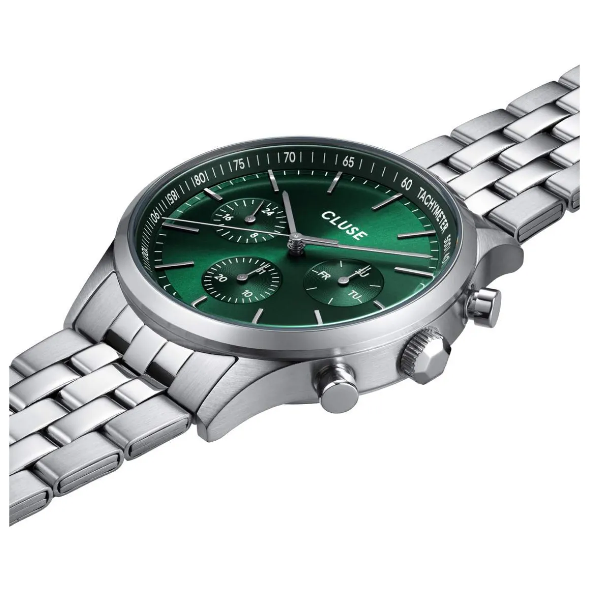 Montre CLUSE Anthéor Multifunction homme cadran vert bracelet acier