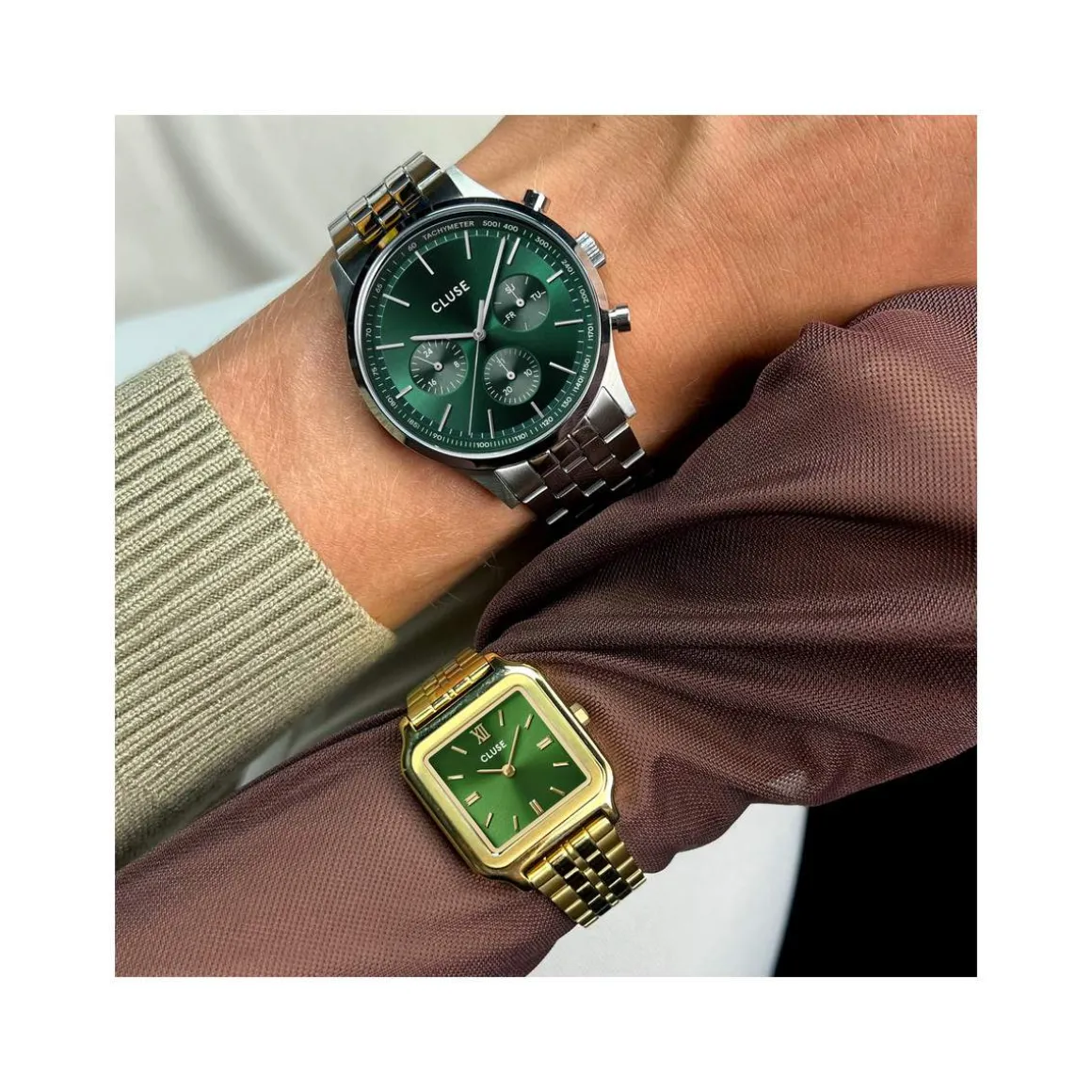 Montre CLUSE Anthéor Multifunction homme cadran vert bracelet acier
