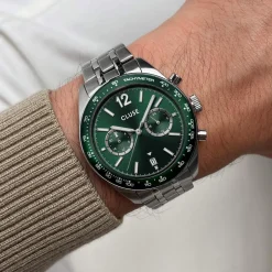 Montre CLUSE ARAVIS Homme cadran vert bracelet acier inoxydable gris clair