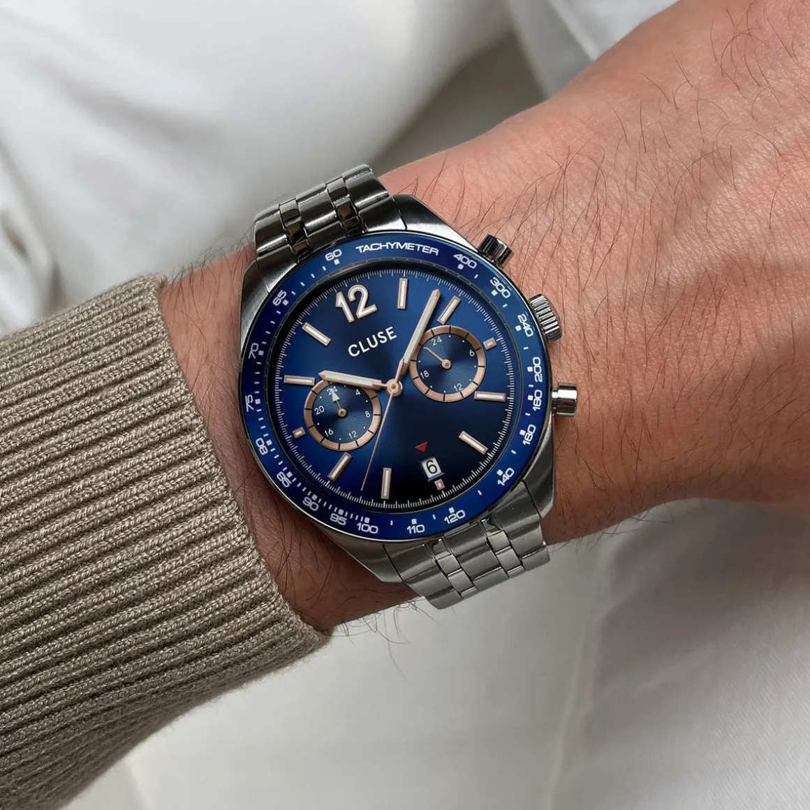 Montre CLUSE ARAVIS Homme cadran bleu bracelet acier inoxydable gris clair