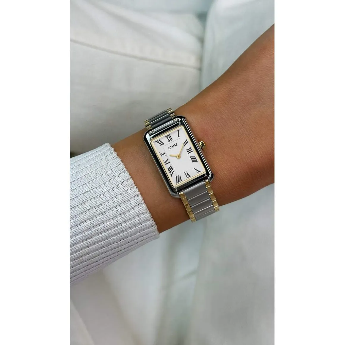 Montre CLUSE Belisenna femme cadran blanc bracelet acier bicolore