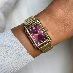 Montre CLUSE BELISENNA Femme cadran rouge bracelet acier inoxydable doré