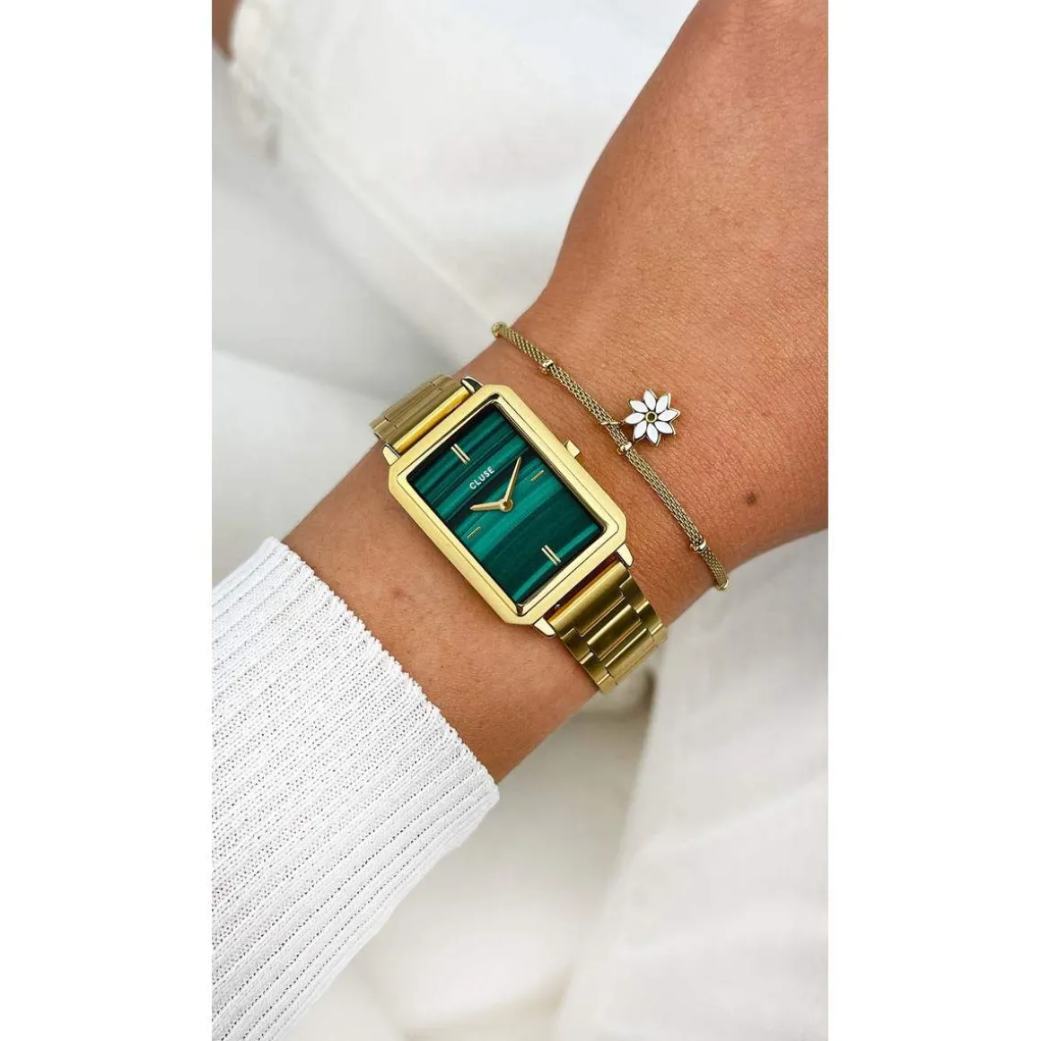 Montre CLUSE Fluette femme cadran vert bracelet acier doré