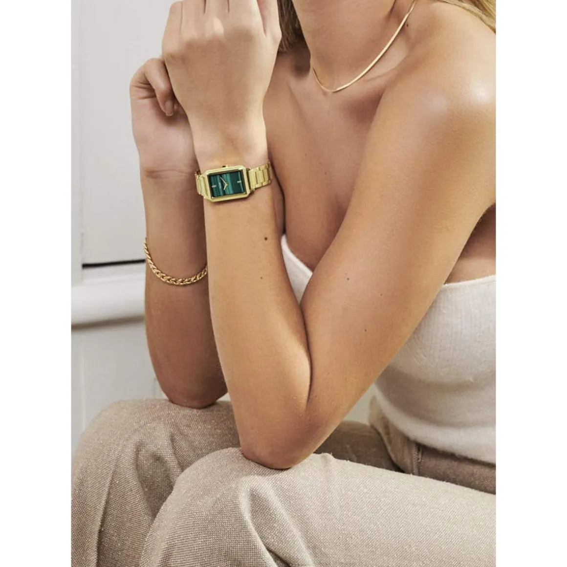 Montre CLUSE Fluette femme cadran vert bracelet acier doré