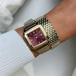 Montre CLUSE GRACIEUSE Femme cadran rouge bracelet acier inoxydable doré