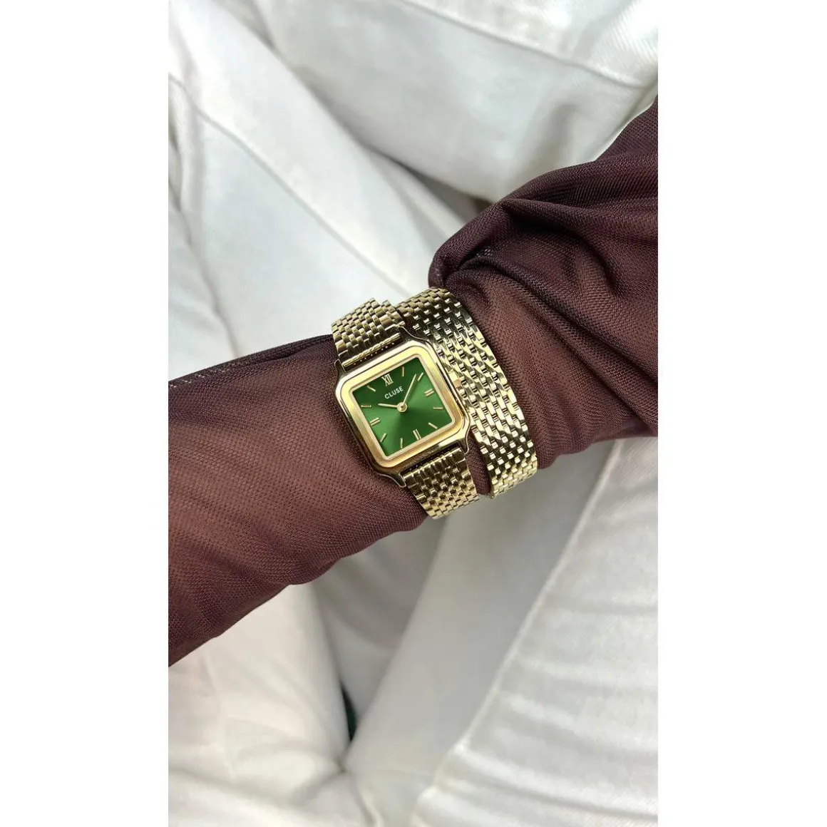 Montre CLUSE Gracieuse Petite femme cadran vert bracelet acier doré