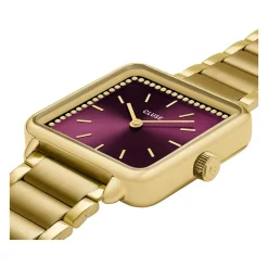 Montre CLUSE LA TETRAGONE Femme cadran rouge bracelet acier inoxydable doré