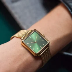 Montre CLUSE La Tétragone femme cadran vert bracelet acier doré
