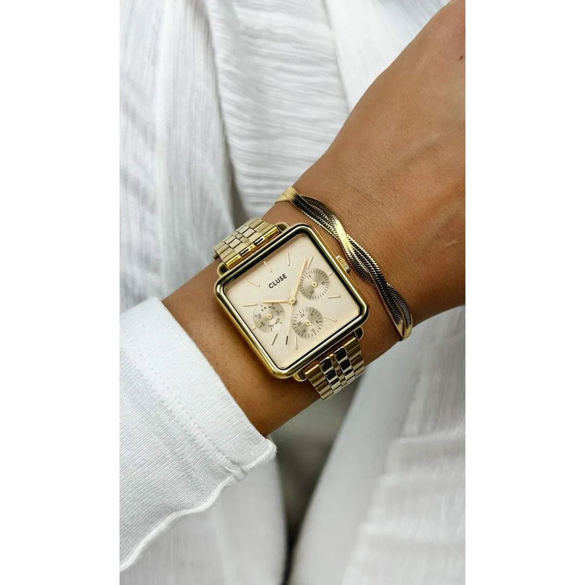 Montre CLUSE La Tétragone femme cadran rosé bracelet acier doré