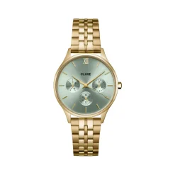 Montre CLUSE Minuit Multifunction femme cadran vert bracelet acier doré