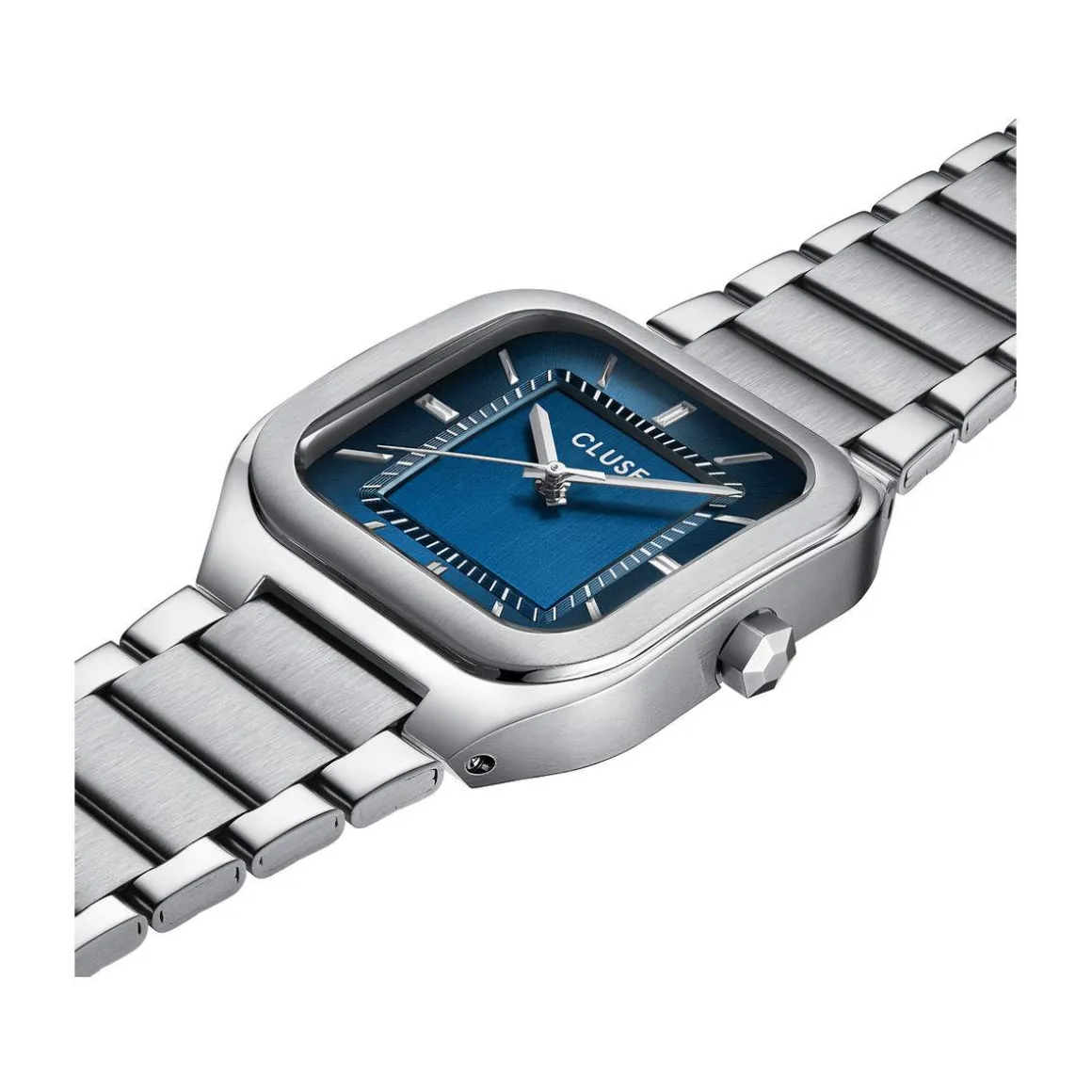 Montre CLUSE QUADRUS Homme cadran bleu bracelet acier inoxydable gris clair