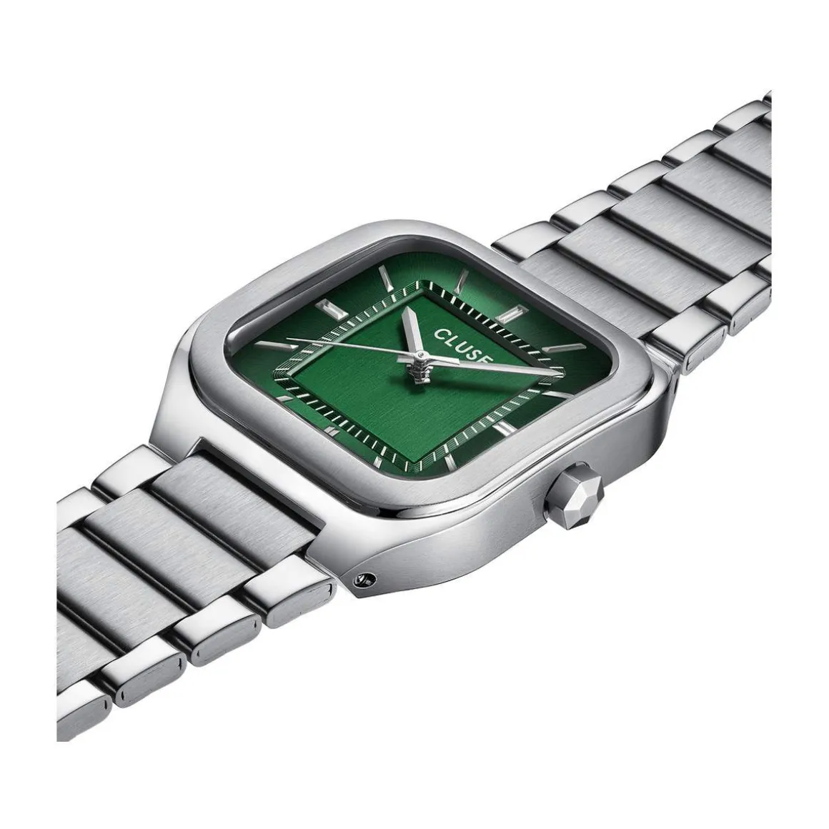 Montre CLUSE QUADRUS Homme cadran vert bracelet acier inoxydable gris clair