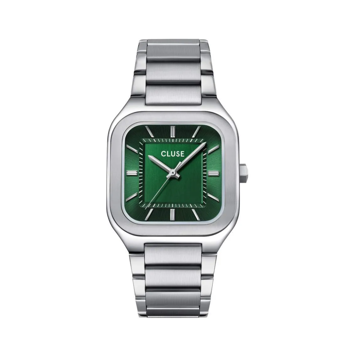Montre CLUSE QUADRUS Homme cadran vert bracelet acier inoxydable gris clair