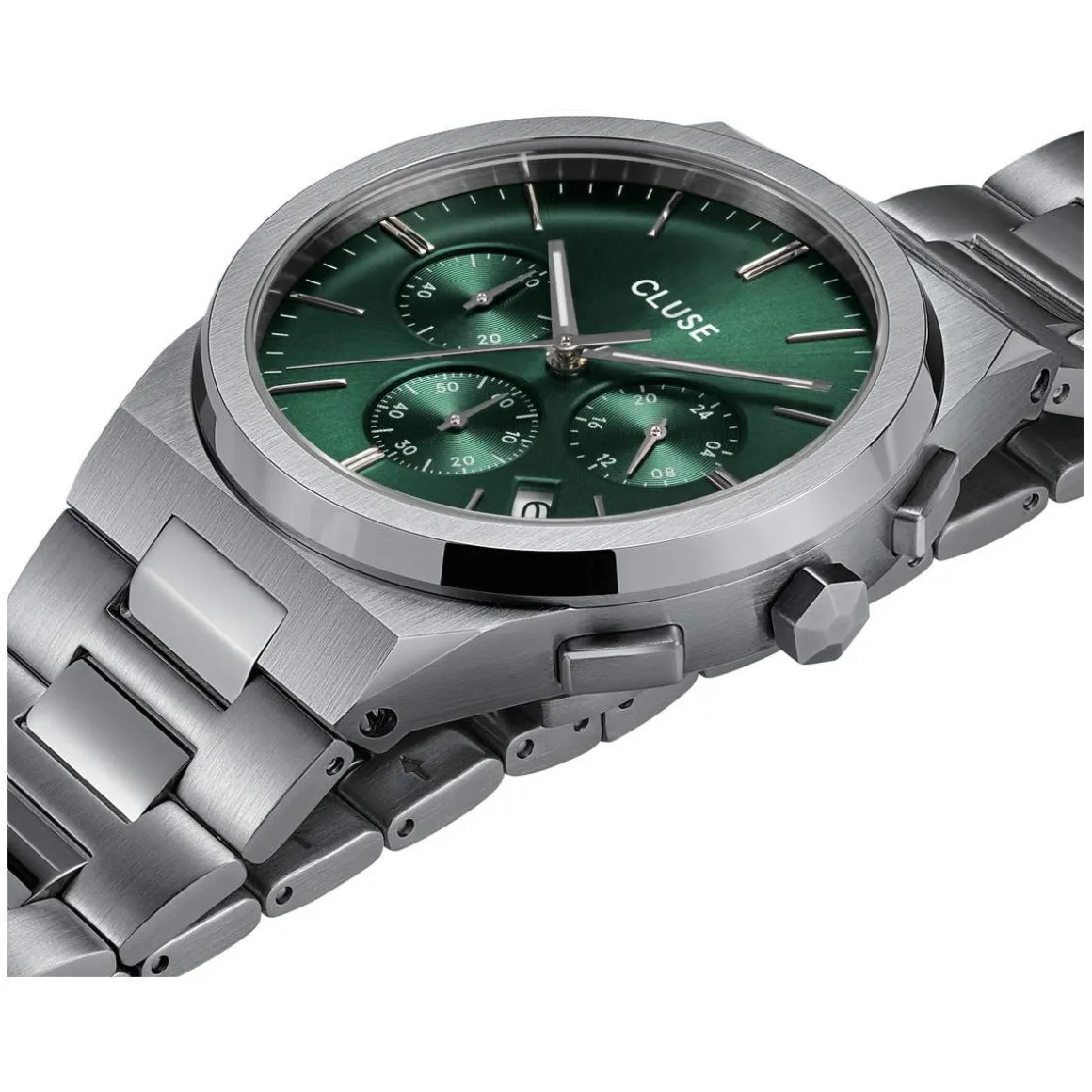 Montre CLUSE Vigoureux Chrono homme cadran vert bracelet acier