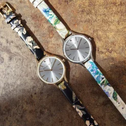 Montre doree jaune cuir fleur