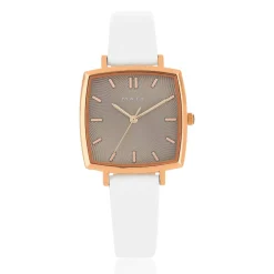 Montre dorée rose cuir blanc