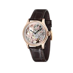Montre EARNSHAW Bauer homme automatique acier doré rose bracelet cuir marron foncé
