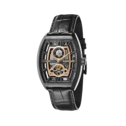 Montre EARNSHAW Holborn homme automatique acier noir bracelet cuir noir