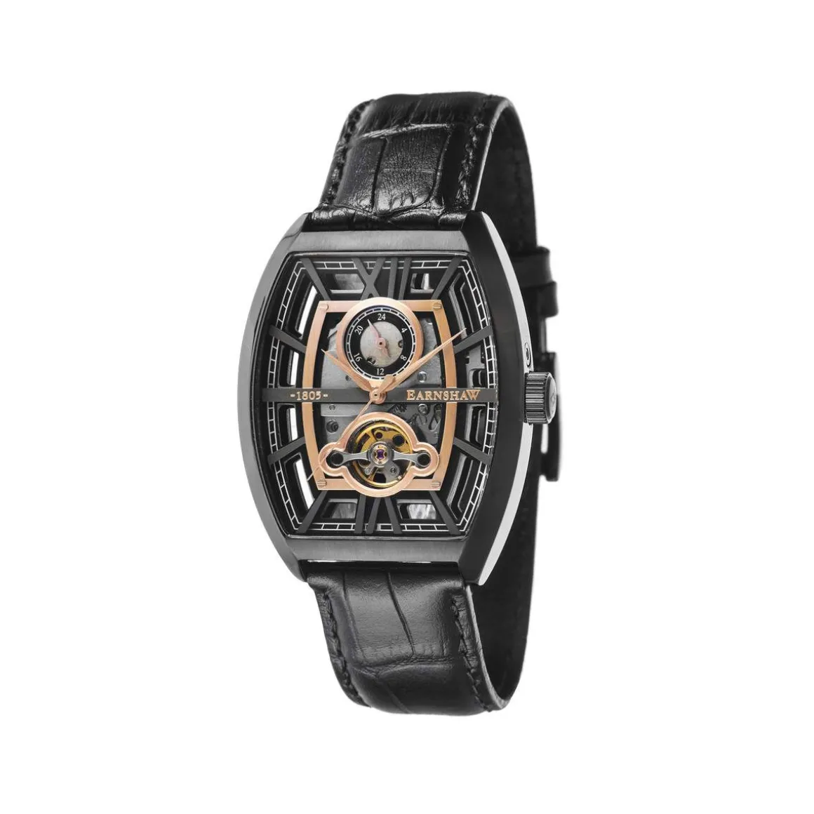 Montre EARNSHAW Holborn homme automatique acier noir bracelet cuir noir