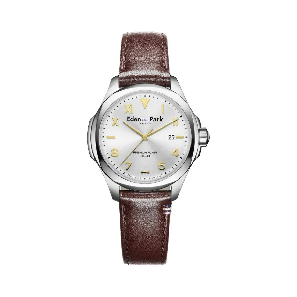 Montre EDEN PARK Club homme acier bracelet cuir brun