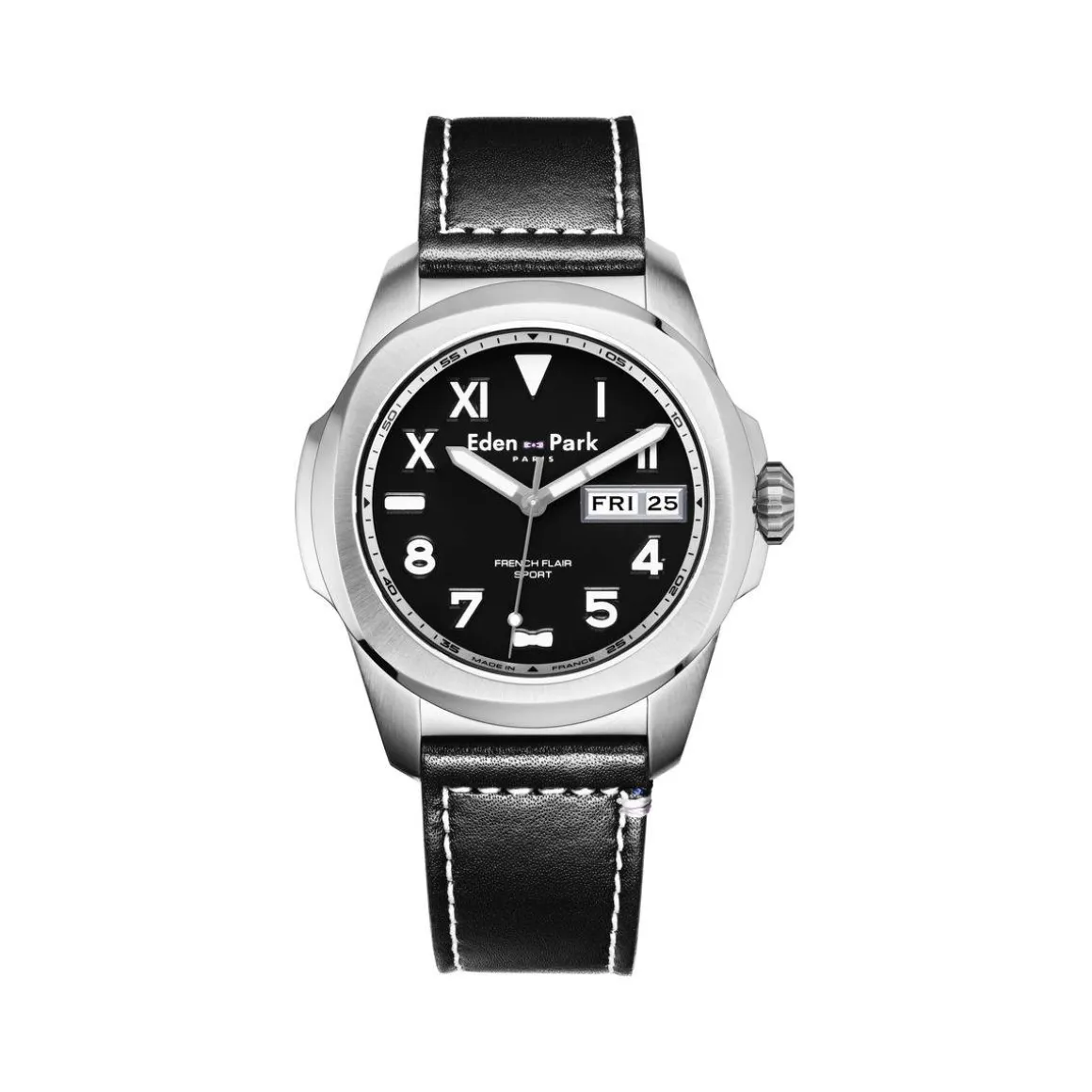 Montre EDEN PARK Sport homme acier bracelet cuir noir