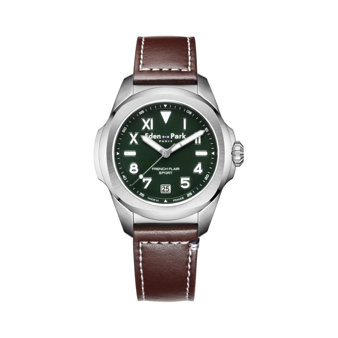 Montre EDEN PARK Sport homme acier bracelet cuir brun