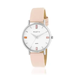 Montre femme chromée bracelet cuir rose