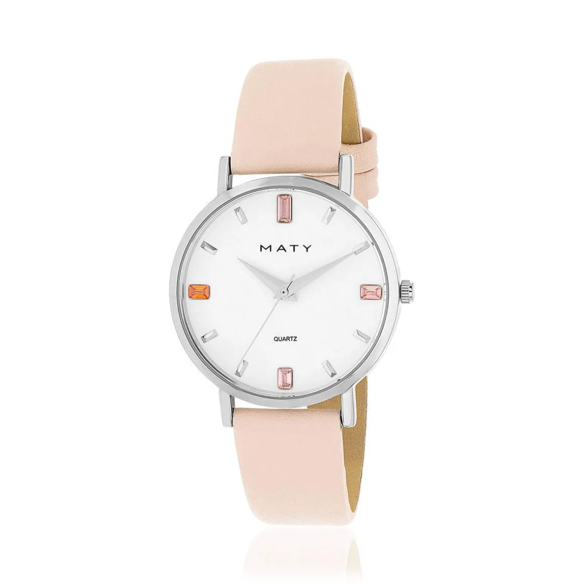 Montre femme chromée bracelet cuir rose
