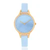 Montre femme dorée rose bracelet cuir bleu ciel