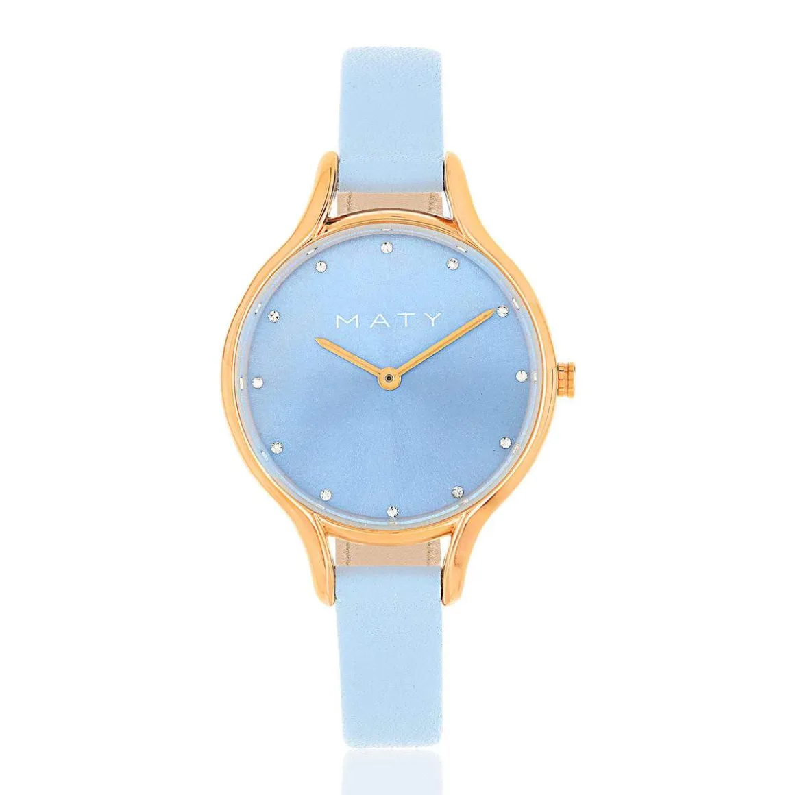 Montre femme dorée rose bracelet cuir bleu ciel