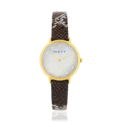 Montre femme doré jaune bracelet synthétique marron