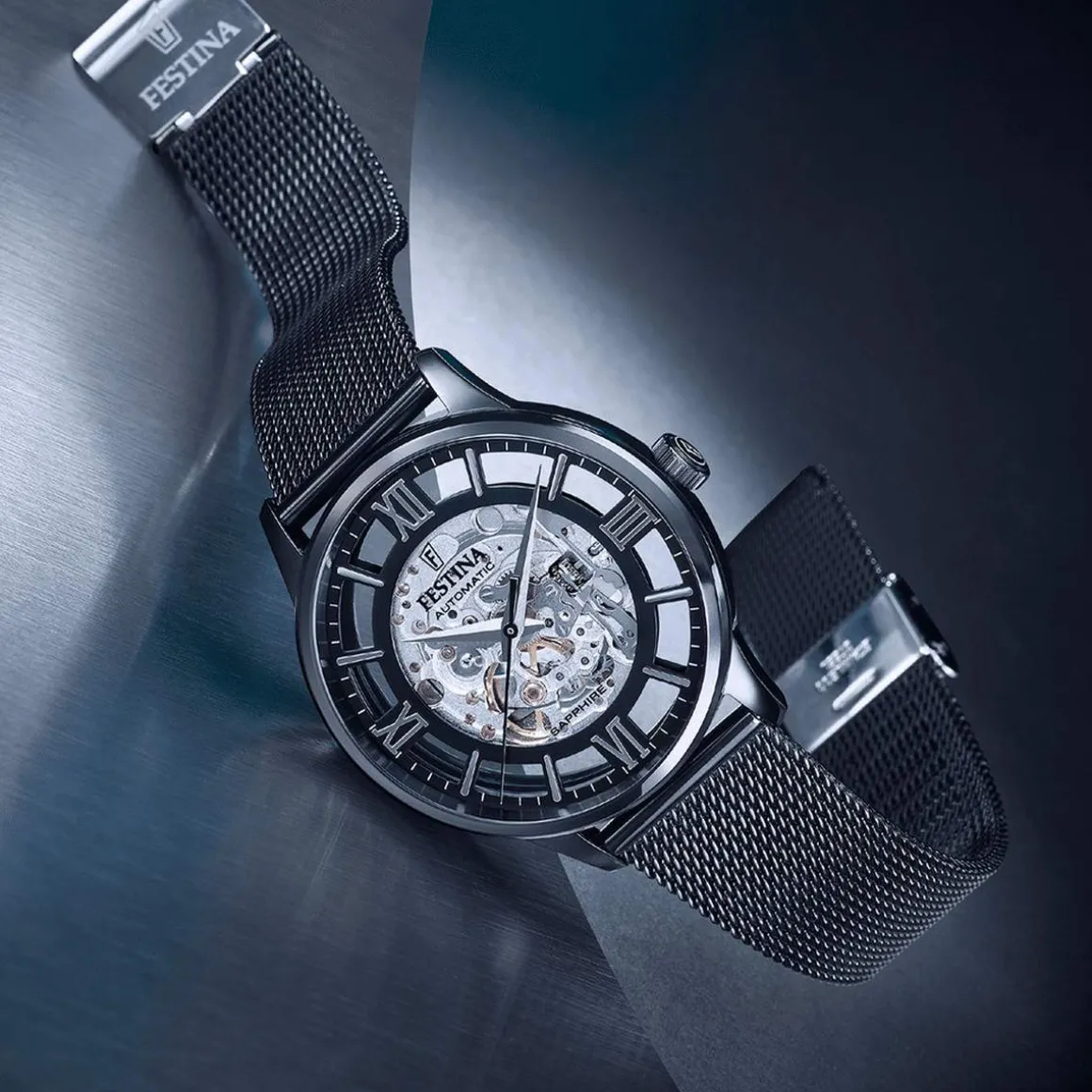 Montre Festina homme automatique bracelet acier noir